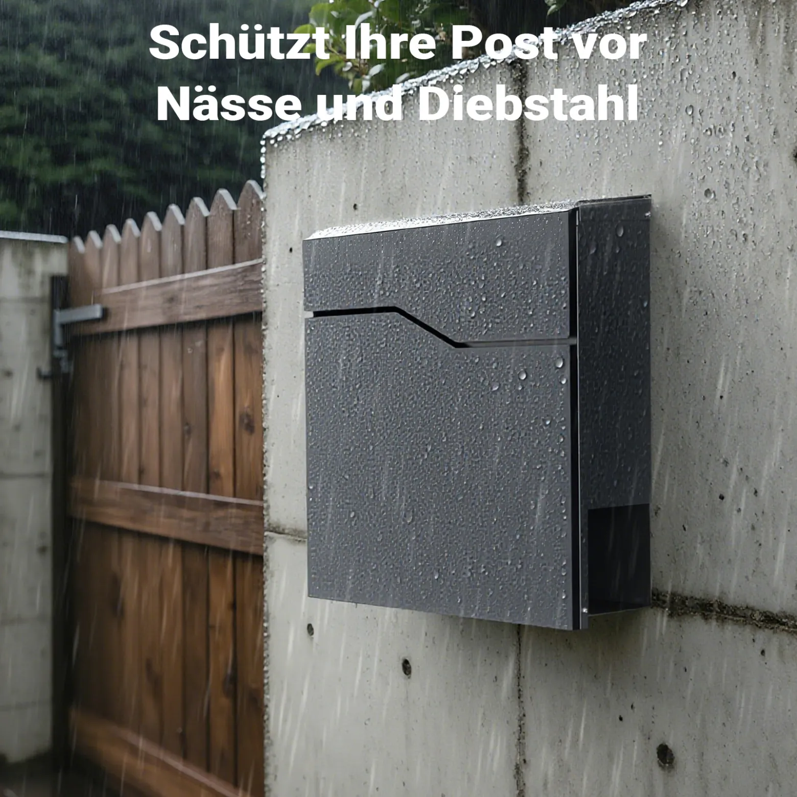 Wiltec Designer Briefkasten V19 anthrazit 370 x 102 x 370 mm, Wandbriefkasten mit Schloss und Zeitungsrolle, Postkasten aus pulverbeschichtetem Stahl