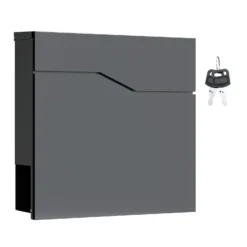 Wiltec Designer Briefkasten V19 anthrazit 370 x 102 x 370 mm, Wandbriefkasten mit Schloss und Zeitungsrolle, Postkasten aus pulverbeschichtetem Stahl