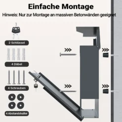 Wiltec Designer Briefkasten V19 anthrazit 370 x 102 x 370 mm, Wandbriefkasten mit Schloss und Zeitungsrolle, Postkasten aus pulverbeschichtetem Stahl