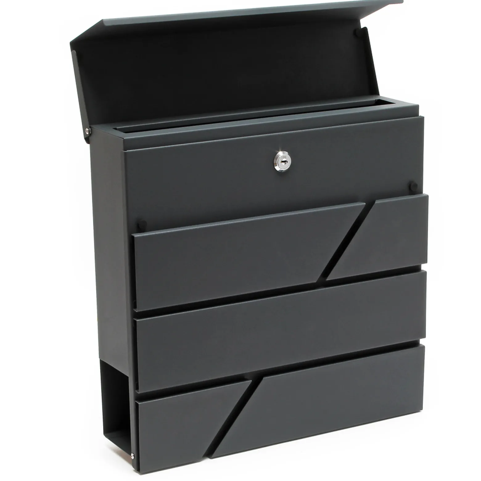 Wiltec Designer Briefkasten V14 Anthrazit 370 x 105 x 370 mm, Wandbriefkasten mit Schloss und Zeitungsrolle, Postkasten aus pulverbeschichtetem Stahl