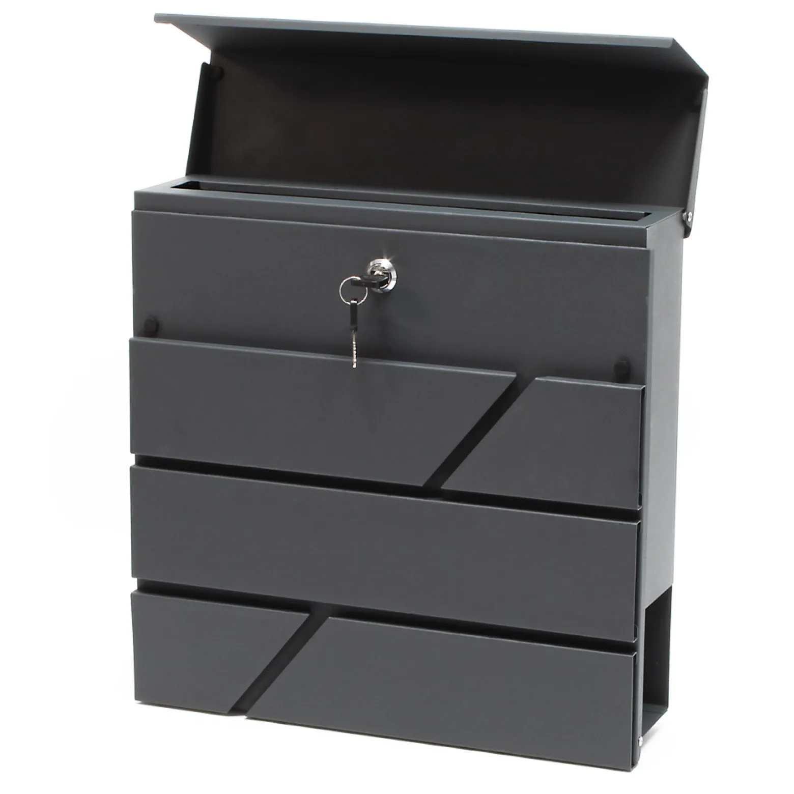 Wiltec Designer Briefkasten V14 Anthrazit 370 x 105 x 370 mm, Wandbriefkasten mit Schloss und Zeitungsrolle, Postkasten aus pulverbeschichtetem Stahl