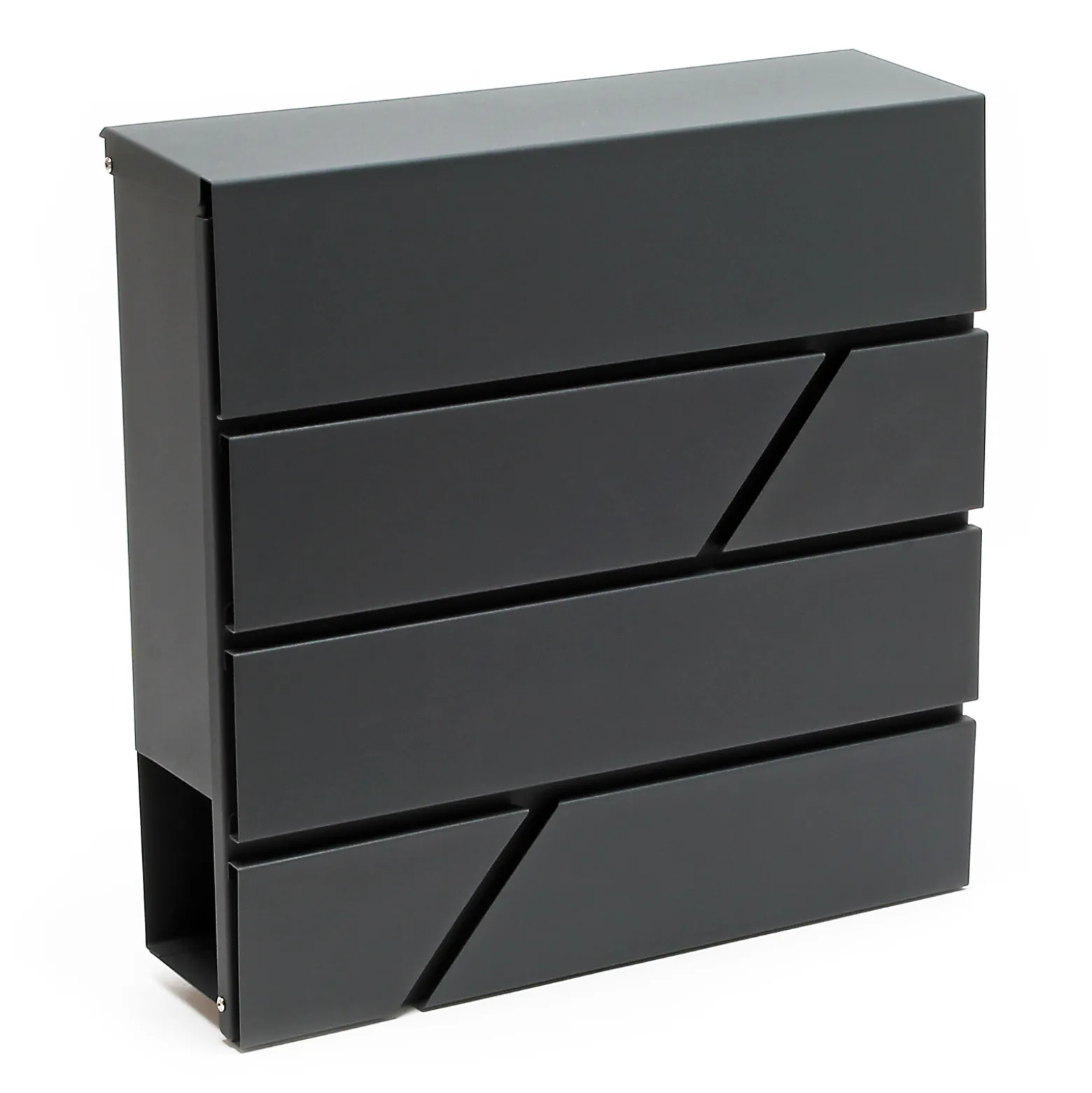 Wiltec Designer Briefkasten V14 Anthrazit 370 x 105 x 370 mm, Wandbriefkasten mit Schloss und Zeitungsrolle, Postkasten aus pulverbeschichtetem Stahl
