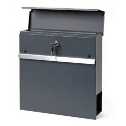 Wiltec Designer Briefkasten V50 Anthrazit und Edelstahl 370 x 105 x 370 mm, Wandbriefkasten mit Schloss, Sichtfenstern, Zeitungsrolle, Postkasten aus galvanisiertem Stahl