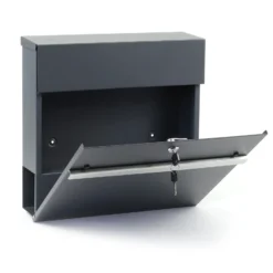 Wiltec Designer Briefkasten V50 Anthrazit und Edelstahl 370 x 105 x 370 mm, Wandbriefkasten mit Schloss, Sichtfenstern, Zeitungsrolle, Postkasten aus galvanisiertem Stahl