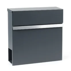 Wiltec Designer Briefkasten V50 Anthrazit und Edelstahl 370 x 105 x 370 mm, Wandbriefkasten mit Schloss, Sichtfenstern, Zeitungsrolle, Postkasten aus galvanisiertem Stahl