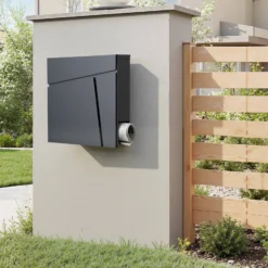 Wiltec Designer Briefkasten V23 anthrazit 370 x 102 x 370 mm, Wandbriefkasten mit Schloss und Zeitungsrolle, Postkasten aus pulverbeschichtetem Stahl