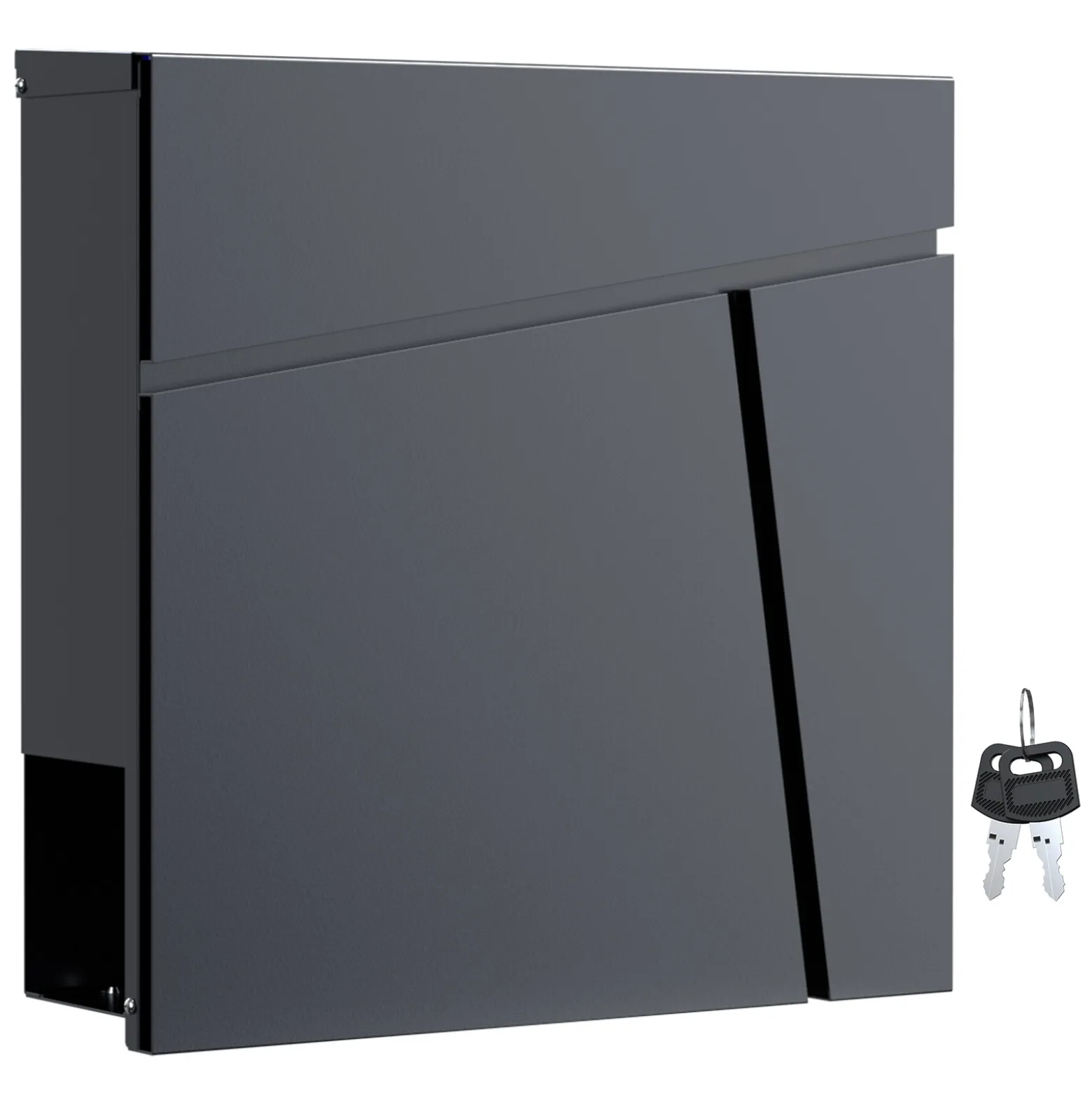 Wiltec Designer Briefkasten V23 anthrazit 370 x 102 x 370 mm, Wandbriefkasten mit Schloss und Zeitungsrolle, Postkasten aus pulverbeschichtetem Stahl