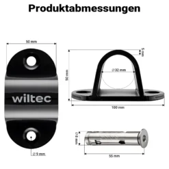 Wiltec Diebstahlsicherungsanker Typ 01 aus Stahl 100 x 50 x 50 mm, Diebstahlsicherung Wand- und Bodenanker für Motorrad und Fahrrad