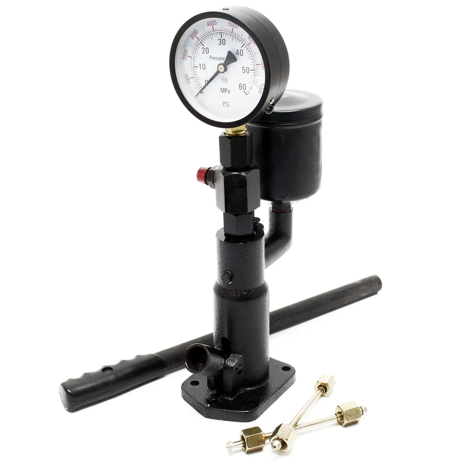 Wiltec Diesel Einspritzdüsen Tester 160 x 100 x 380 mm mit Manometer 0-600 bar Druck, Injektor Prüfgerät mit Handhebel für verschiedene Tests und Prüfungen