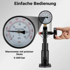 Wiltec Diesel Einspritzdüsentester, Einspritzdüsen Prüfgerät mit Manometer 0-600 bar, Injektor Testgerät inkl. Adapter, Kraftstoffbehälter und Hebel