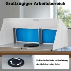 Wiltec Doppel Airbrush Absauganlage 8 m³/min, nur 52 dB, zur Absaugung von Farbe Farbnebel Sprühnebel, Filter erweiterbar, hochwertige Lackierkabine für Airbrush-Arbeiten