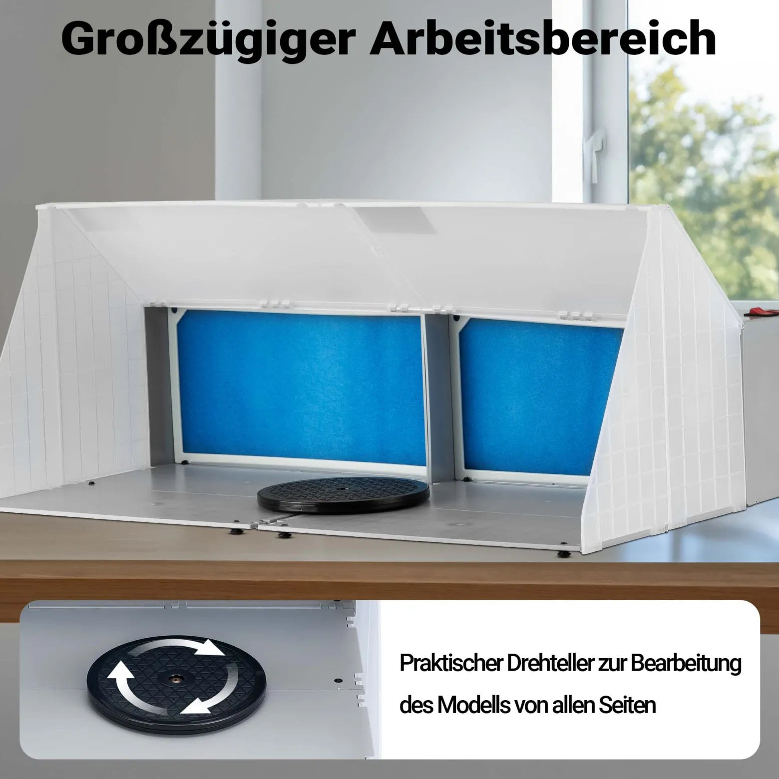 Wiltec Doppel Airbrush Absauganlage 8 m³/min, nur 52 dB, zur Absaugung von Farbe Farbnebel Sprühnebel, Filter erweiterbar, hochwertige Lackierkabine für Airbrush-Arbeiten