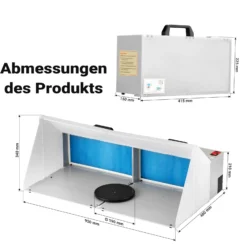Wiltec Doppel Airbrush Absauganlage 8 m³/min, nur 52 dB, zur Absaugung von Farbe Farbnebel Sprühnebel, Filter erweiterbar, hochwertige Lackierkabine für Airbrush-Arbeiten