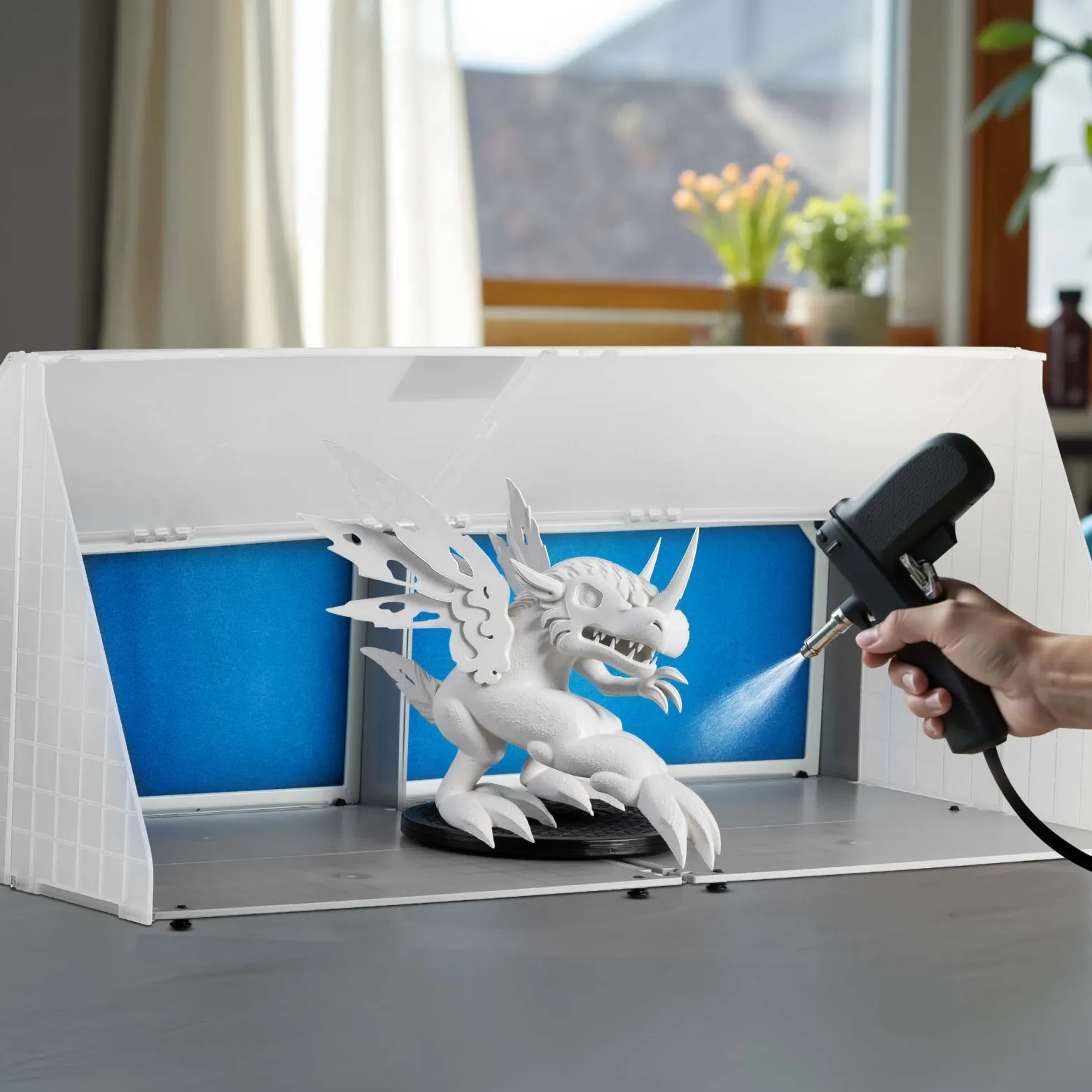 Wiltec Doppel Airbrush Absauganlage 8 m³/min, nur 52 dB, zur Absaugung von Farbe Farbnebel Sprühnebel, Filter erweiterbar, hochwertige Lackierkabine für Airbrush-Arbeiten