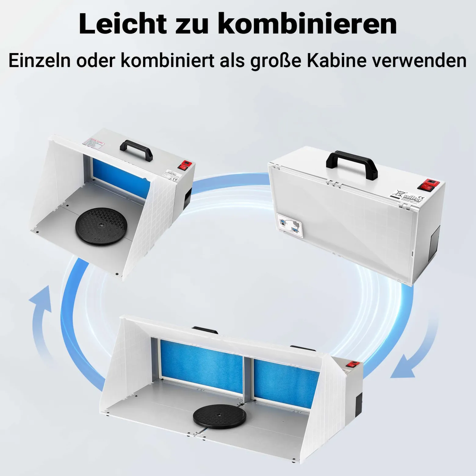 Wiltec Doppel Airbrush Absauganlage 8 m³/min, nur 52 dB, zur Absaugung von Farbe Farbnebel Sprühnebel, Filter erweiterbar, hochwertige Lackierkabine für Airbrush-Arbeiten