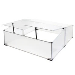 Wiltec Doppel Frühbeet Gewächshaus aus Aluminium, 100 x 120 x 40 cm, Gemüsebeet mit arretierbarem Dach und 3 Flügeln, witterungsbeständig, UV-Schutz