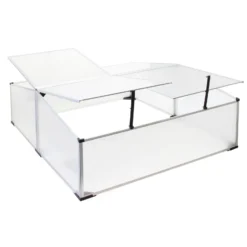 Wiltec Doppel Frühbeet Gewächshaus aus Aluminium, 100 x 120 x 40 cm, Gemüsebeet mit arretierbarem Dach und 4 Flügeln, witterungsbeständig, UV-Schutz