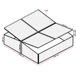 Wiltec Doppel Frühbeet Gewächshaus aus Aluminium, 100 x 120 x 40 cm, Gemüsebeet mit arretierbarem Dach und 4 Flügeln, witterungsbeständig, UV-Schutz