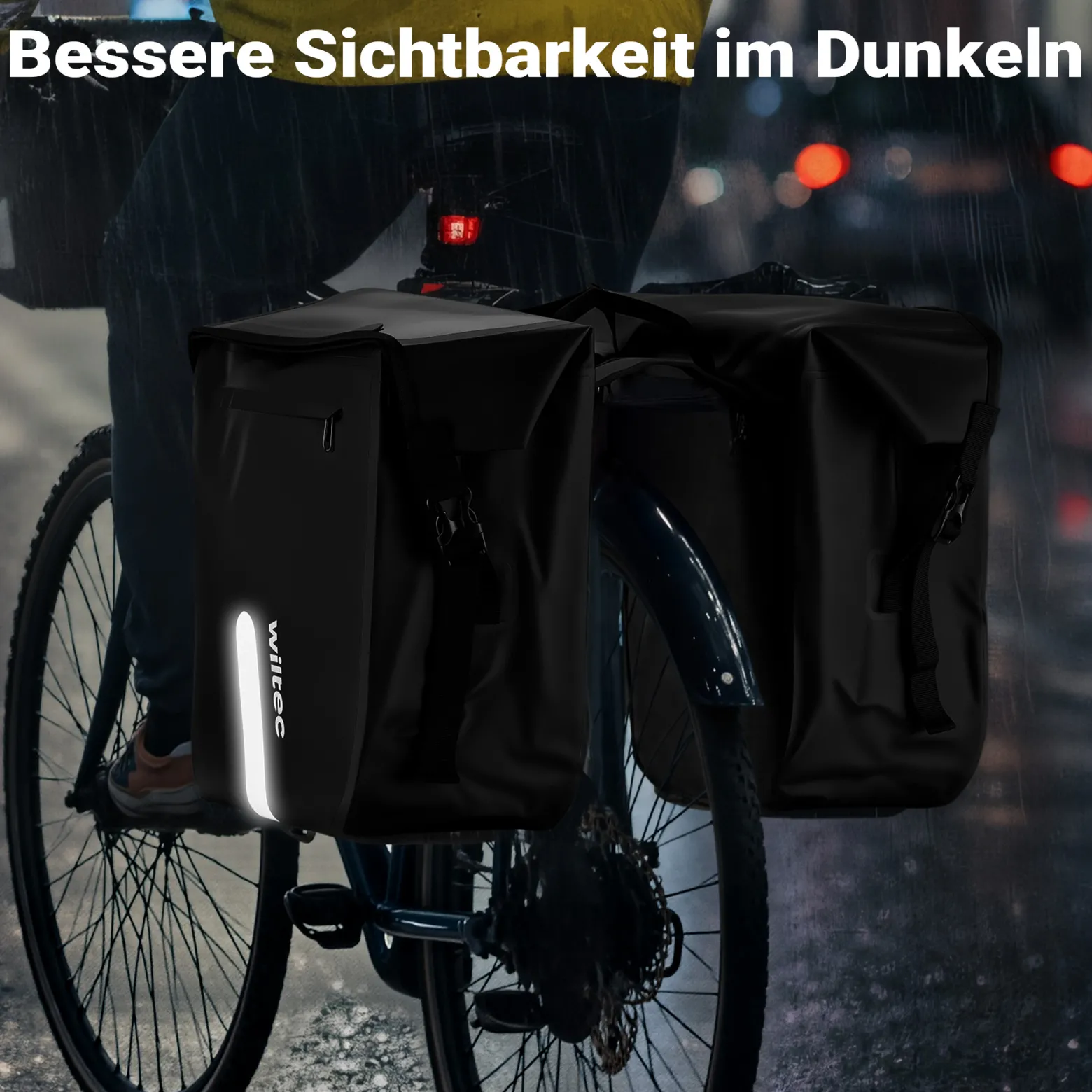 Wiltec Doppel Gepäckträgertasche 37 x 16 x 51 cm, Fahrradtasche Gepäckträger 46 l Stauraum, wasserresistente Fahrrad Tasche, Gepäcktasche mit seitlichen Taschen