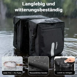 Wiltec Doppel Gepäckträgertasche 37 x 16 x 51 cm, Fahrradtasche Gepäckträger 46 l Stauraum, wasserresistente Fahrrad Tasche, Gepäcktasche mit seitlichen Taschen