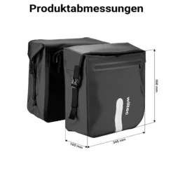 Wiltec Doppel Gepäckträgertasche 37 x 16 x 51 cm, Fahrradtasche Gepäckträger 46 l Stauraum, wasserresistente Fahrrad Tasche, Gepäcktasche mit seitlichen Taschen