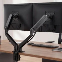 Wiltec Doppel Monitorhalterung mit Gasdruckfeder für zwei Monitore 17-27 Zoll Tischhalterung VESA