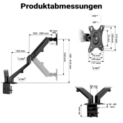 Wiltec Doppel Monitorhalterung mit Gasdruckfeder für zwei Monitore 17-27 Zoll Tischhalterung VESA
