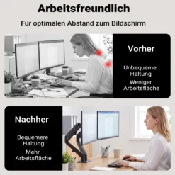 Wiltec Doppel Monitorhalterung mit Gasdruckfeder für zwei Monitore 17-27 Zoll Tischhalterung VESA