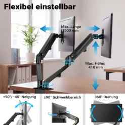 Wiltec Doppel Monitorhalterung mit Gasdruckfeder für zwei Monitore 17-27 Zoll Tischhalterung VESA