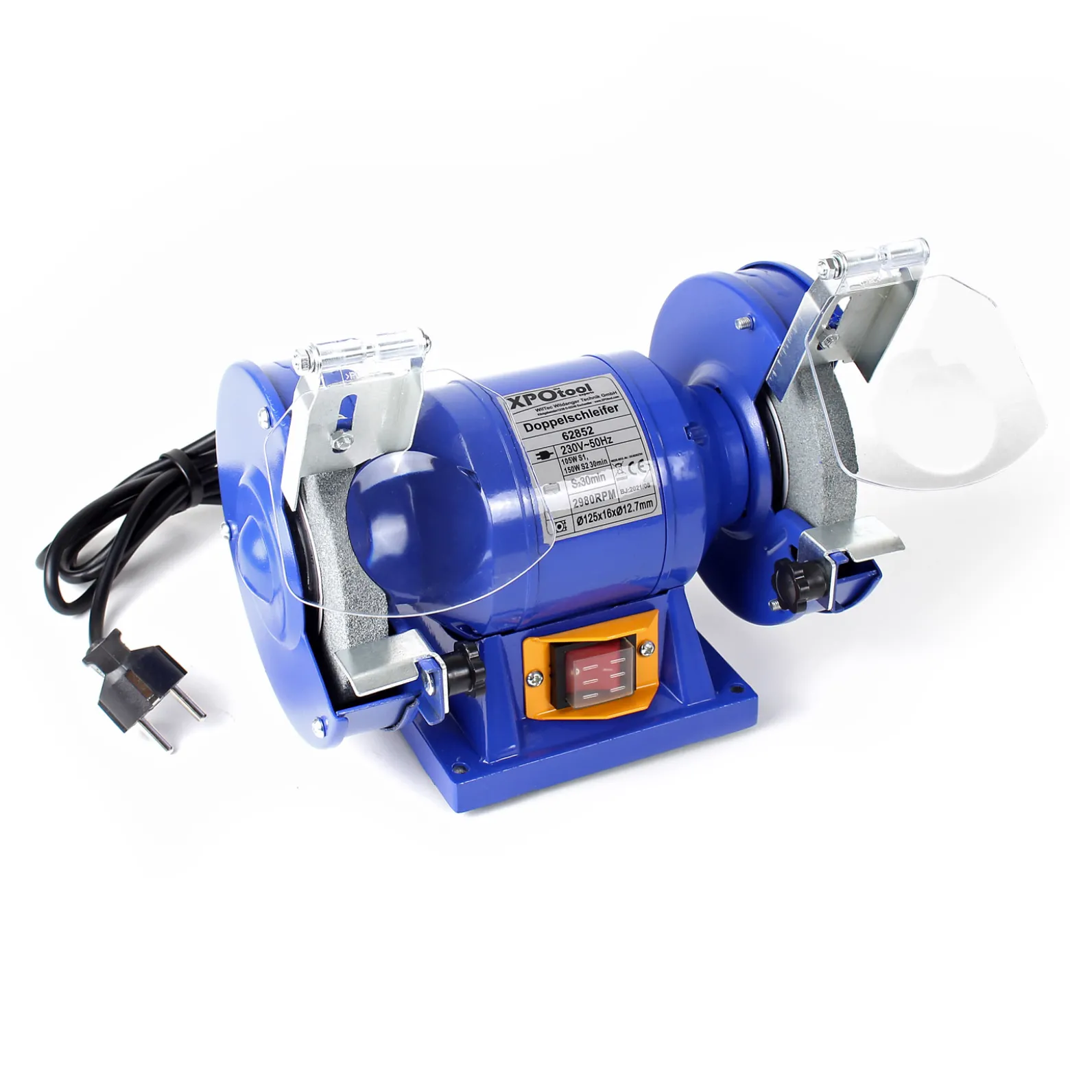 Wiltec Doppelschleifer 150 W, Schleifmaschine mit 2 Schleifscheiben je Ø 125 mm, Schleifgerät mit 2950 U/min, Schleifer für Grob- und Feinschliff