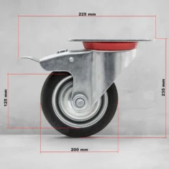 Wiltec Doppelstopp-Lenkrolle Ø200mm bis 150kg Tragkraft mit Gummirad und Feststellbremse leiser Lauf, Transportrolle Möbelrolle Laufrolle Möbel-Lenkrolle