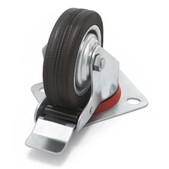 Wiltec Doppelstopp-Lenkrolle Ø125mm bis 100kg Tragkraft mit Gummirad und Feststellbremse leiser Lauf, Transportrolle Möbelrolle Laufrolle Möbel-Lenkrolle