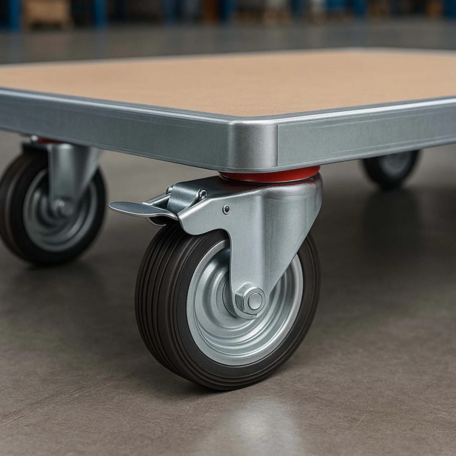 Wiltec Doppelstopp-Lenkrolle Ø125mm bis 100kg Tragkraft mit Gummirad und Feststellbremse leiser Lauf, Transportrolle Möbelrolle Laufrolle Möbel-Lenkrolle