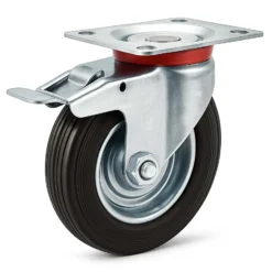 Wiltec Doppelstopp-Lenkrolle Ø100mm bis 70kg Tragkraft mit Gummirad und Feststellbremse leiser Lauf, Transportrolle Möbelrolle Laufrolle Möbel-Lenkrolle