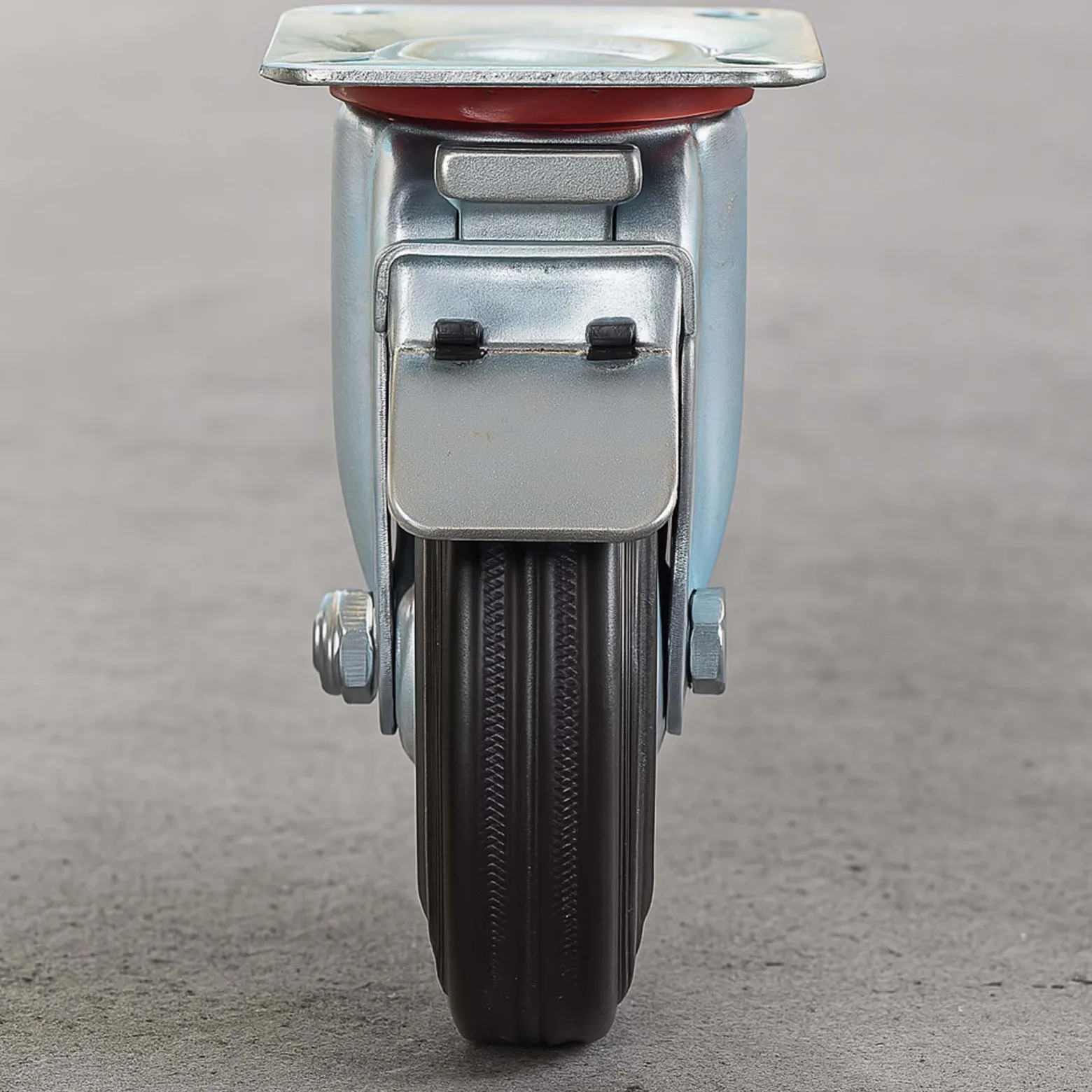 Wiltec Doppelstopp-Lenkrolle Ø100mm bis 70kg Tragkraft mit Gummirad und Feststellbremse leiser Lauf, Transportrolle Möbelrolle Laufrolle Möbel-Lenkrolle