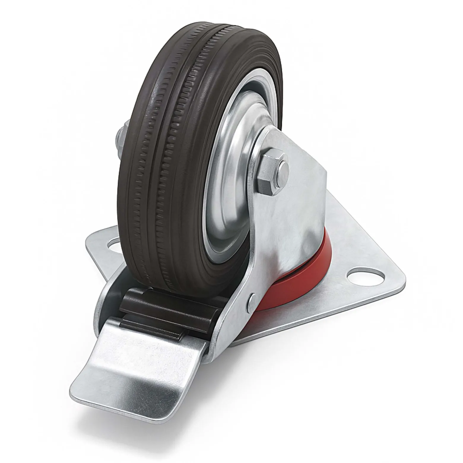 Wiltec Doppelstopp-Lenkrolle Ø100mm bis 70kg Tragkraft mit Gummirad und Feststellbremse leiser Lauf, Transportrolle Möbelrolle Laufrolle Möbel-Lenkrolle