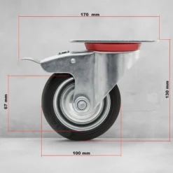 Wiltec Doppelstopp-Lenkrolle Ø100mm bis 70kg Tragkraft mit Gummirad und Feststellbremse leiser Lauf, Transportrolle Möbelrolle Laufrolle Möbel-Lenkrolle