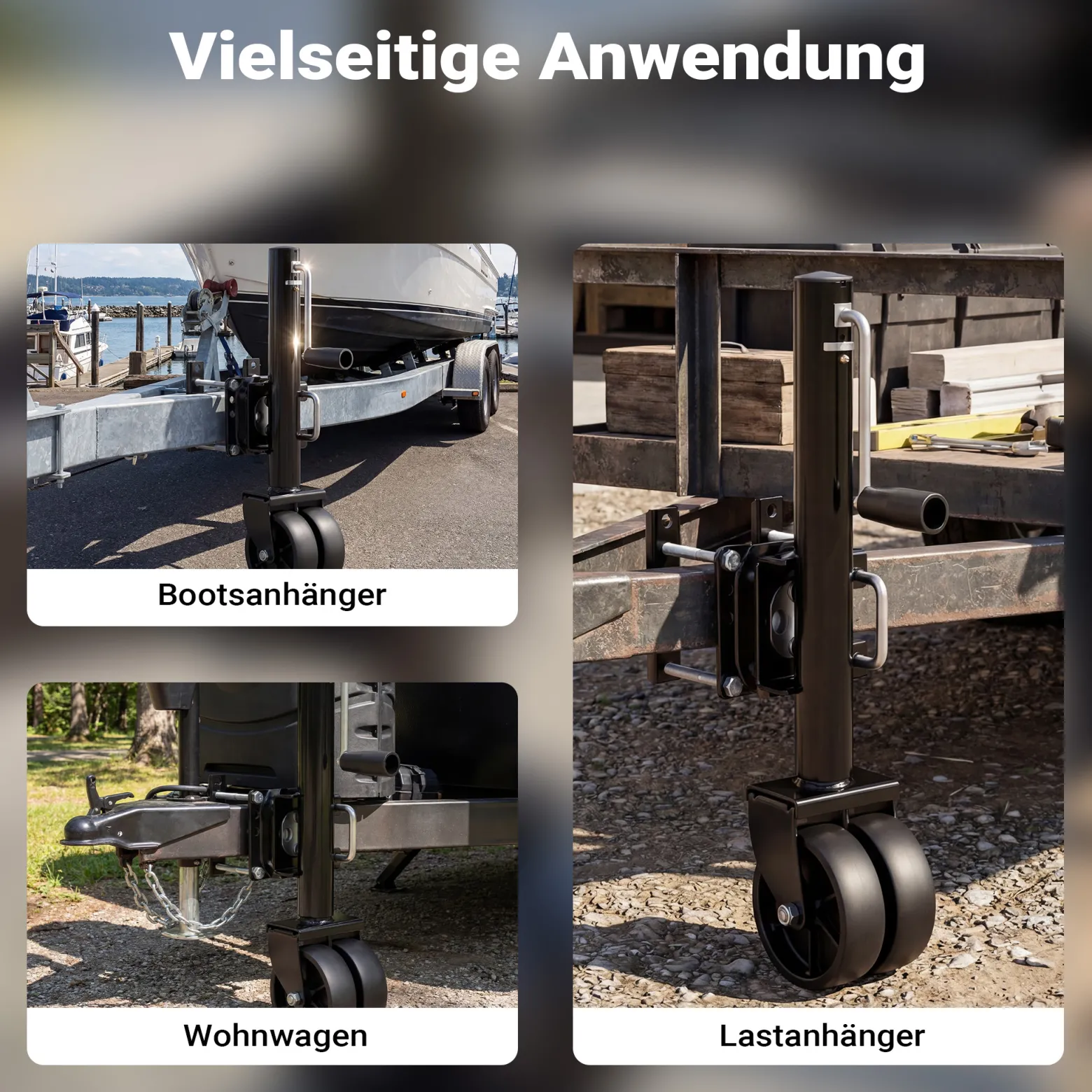Wiltec Doppelstützrad bis 680 kg, Anhängerstütze aus Stahl, Stützlast Bugrad mit Schwenkarm, Schwerlast Abstellstütze mit Zwillingsrädern