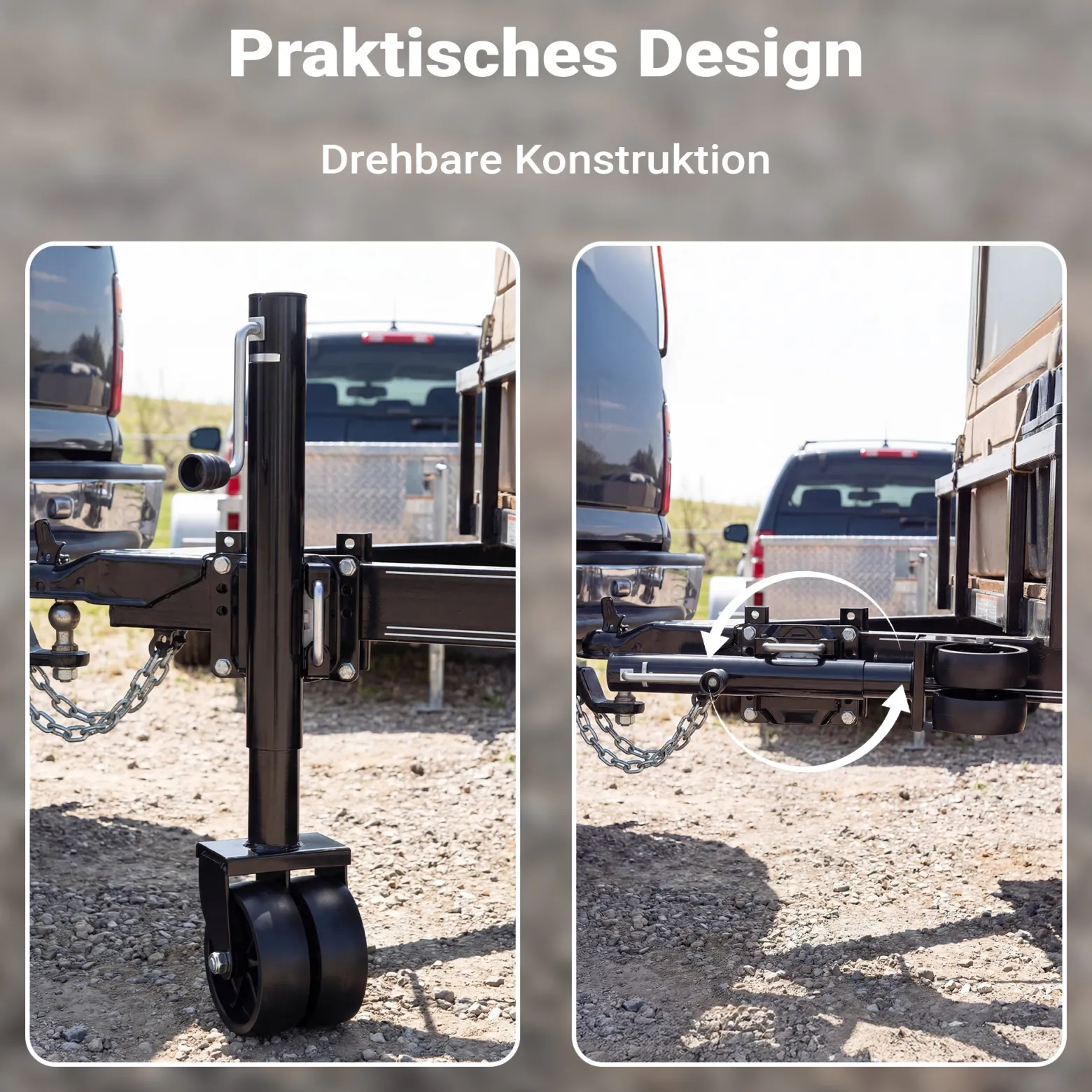 Wiltec Doppelstützrad bis 680 kg, Anhängerstütze aus Stahl, Stützlast Bugrad mit Schwenkarm, Schwerlast Abstellstütze mit Zwillingsrädern