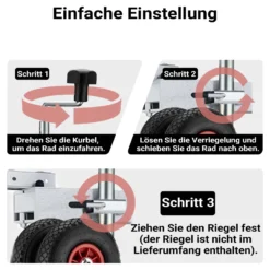 Wiltec Doppelstützrad bis 200 kg, Anhängerstütze mit aufblasbaren Reifen, Stützlast Bugrad ausziehbar, Schwerlast Abstellstütze mit Kunststofffelgen