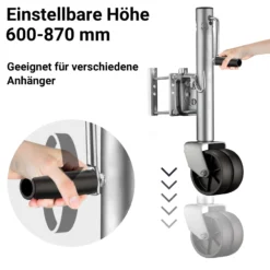 Wiltec Doppelstützrad bis 680 kg, Anhängerstütze aus Stahl, Stützlast Bugrad mit Schwenkarm, Schwerlast Abstellstütze mit Zwillingsrädern