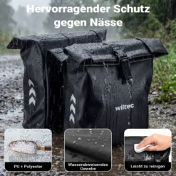 Wiltec Doppeltasche Gepäckträgertasche 48 l, Fahrradtasche Gepäckträger 30 x 14 x 57 cm, wasserresistente Fahrradtasche