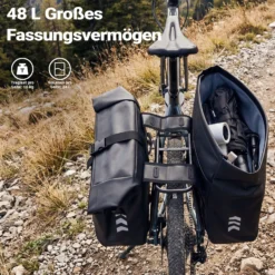 Wiltec Doppeltasche Gepäckträgertasche 48 l, Fahrradtasche Gepäckträger 30 x 14 x 57 cm, wasserresistente Fahrradtasche