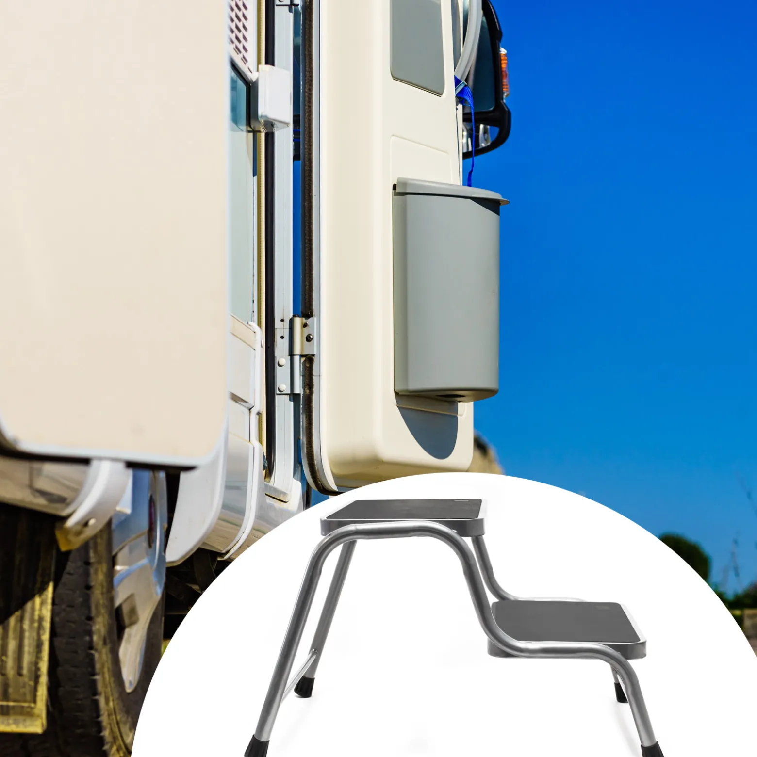 Wiltec Doppeltrittstufe aus Stahl bis 150 kg, 2 Stufen Tritt mit rutschfester Trittfläche, Trittleiter für Camping, Outdoor und Haushalt