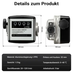 Wiltec Doppelzähler für Diesel Heizöl 3,5 bar 20-120l/min mit 32mm (1