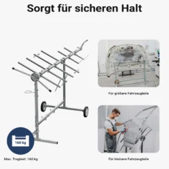 Wiltec Drehlackierständer 2300 x 610 x 1340 mm, mit 4 Haubenhalter und 2 Spoilerhalter, Lackierständer verstellbar für Kotflügel, Türen, Stoßstange, Lackierbock