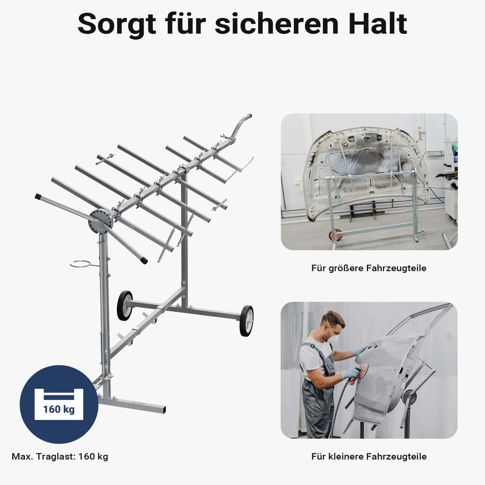 Wiltec Drehlackierständer 2300 x 610 x 1340 mm, mit 4 Haubenhalter und 2 Spoilerhalter, Lackierständer verstellbar für Kotflügel, Türen, Stoßstange, Lackierbock