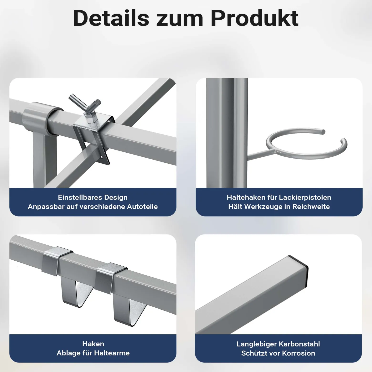 Wiltec Drehlackierständer 2300 x 610 x 1340 mm, mit 4 Haubenhalter und 2 Spoilerhalter, Lackierständer verstellbar für Kotflügel, Türen, Stoßstange, Lackierbock