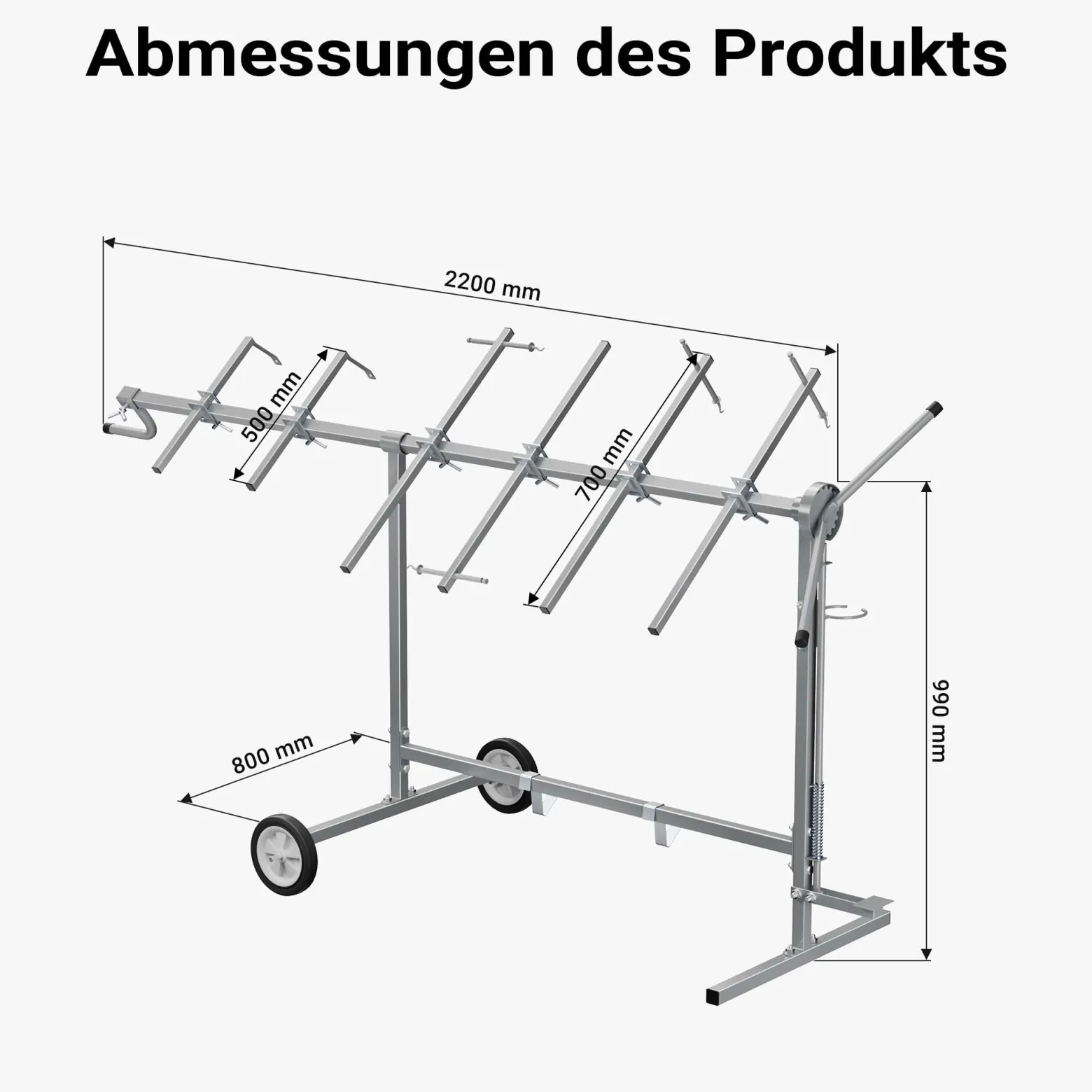 Wiltec Drehlackierständer 2300 x 610 x 1340 mm, mit 4 Haubenhalter und 2 Spoilerhalter, Lackierständer verstellbar für Kotflügel, Türen, Stoßstange, Lackierbock
