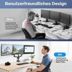 Wiltec Dreifach Monitorhalterung Schreibtisch mit 360° VESA-Platte, Bildschirmhalterung bis 9 kg pro Monitor, Monitorhalter mit Tischklemme
